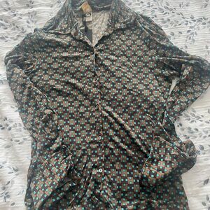 Brown and Blue Patterned Silk Shirt by Herion